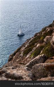 small boat on the cliff in Majorca, Balearic islands