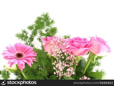 Small bouquet of pink flowers with greenery