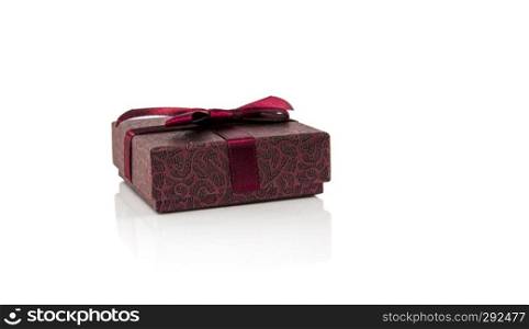 small box present red wrapped isolated on white background