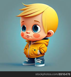 Small boy on a colorful background, funny cartoon character, school kid 3d. Generative AI