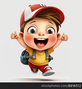 Small boy on a colorful background, funny cartoon character, school kid 3d. Generative AI