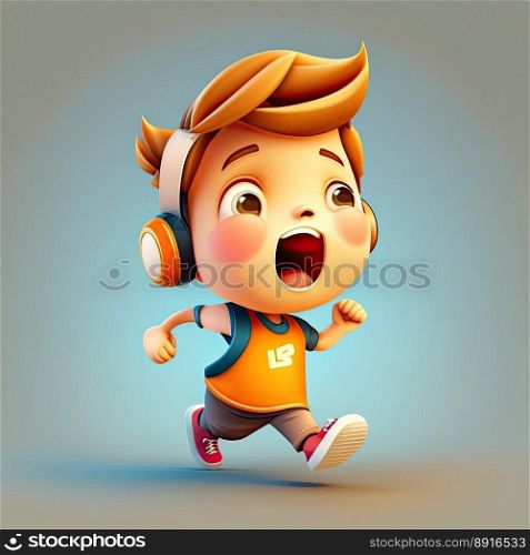 Small boy on a colorful background, funny cartoon character, school kid 3d. Generative AI