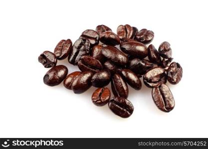 Small bunch of coffee beans on a white background