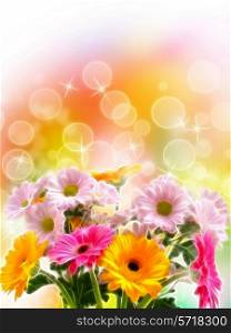 Small bunch of spring flowers on abstract bokeh lights background