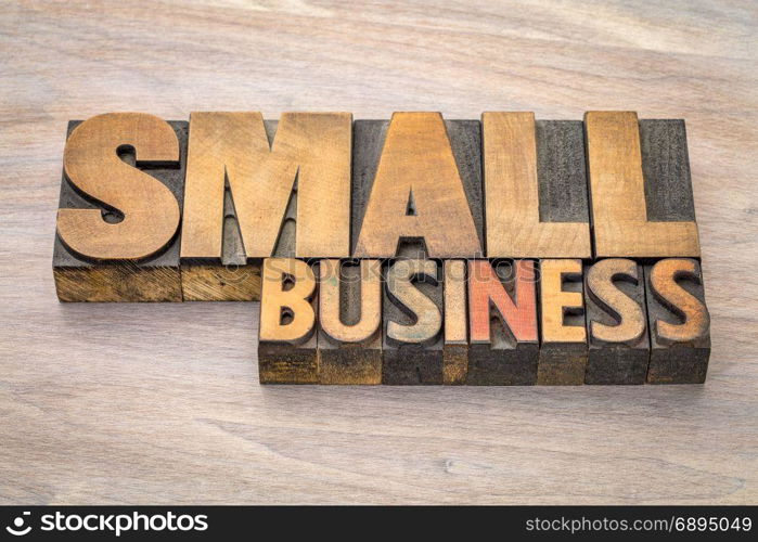 small business banner - word abstract in vintage letterpress wood type