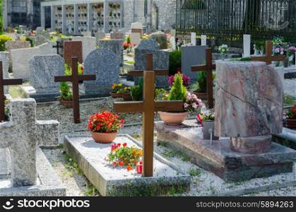 Small cemetery in Italy on summer day