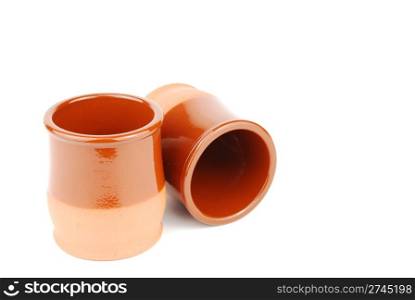 small ceramic planty pots isolated on white background