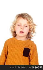 Small child closing his eyes isolated on a white background