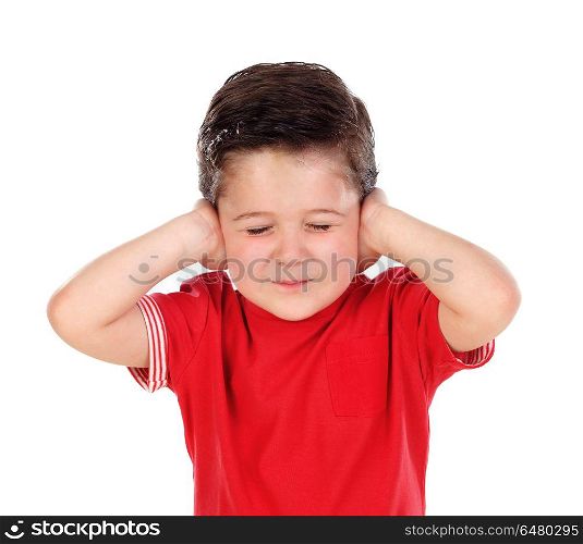 Small child covering his ears . Small child covering his ears isoalted on a white background