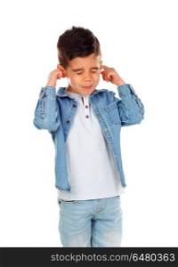 Small child covering his ears . Small child covering his ears isoalted on a white background