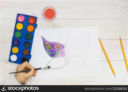small child painting butterfly white page with watercolor