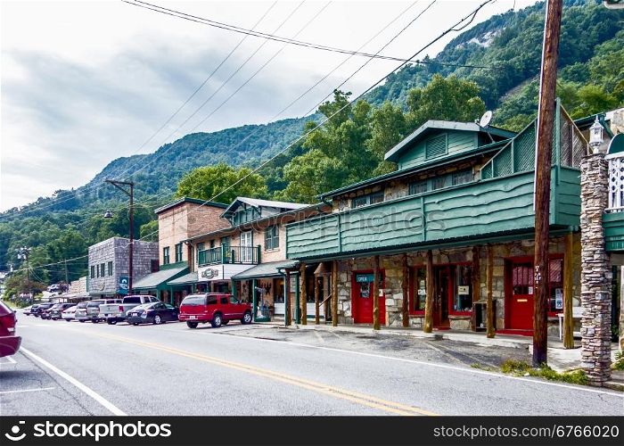 small chimney rock town near lake lure in north carolina. chimney rock town and lake lure scenes