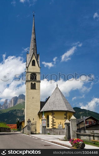 small church in Alba di Canazei, Trentino, Italy.