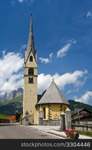 small church in Alba di Canazei, Trentino, Italy.