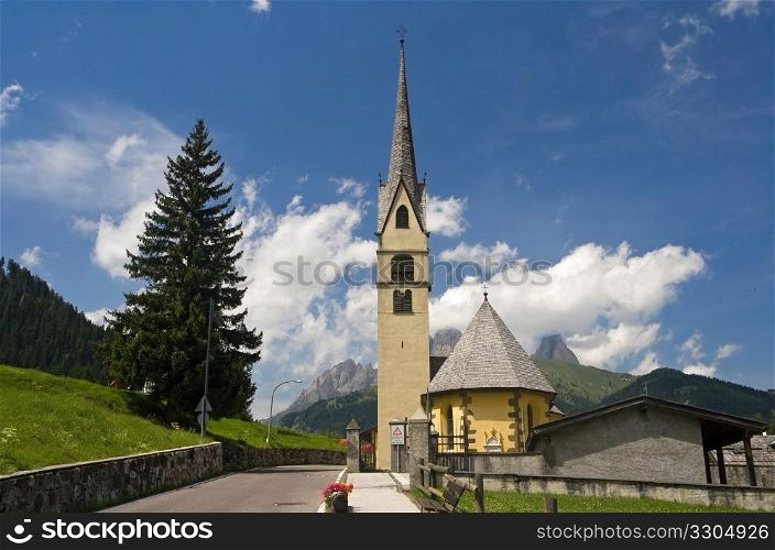 small church in Alba di Canazei, Trentino, Italy