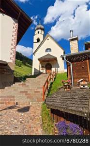 small church in Penia village, Fassa Valley, Trentino, Italy