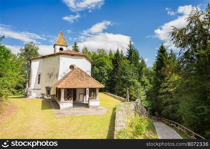 Small church of 14 century Friulian Alps, Italy.
