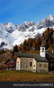 Small church of a mountain village; west alps, Italy