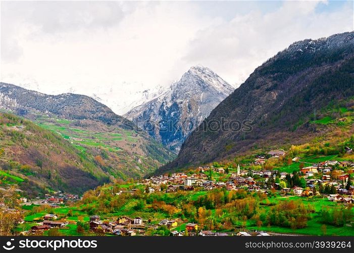 Small City at the foot of the Italian Alps