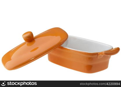 small colored ceramic pot on a white background