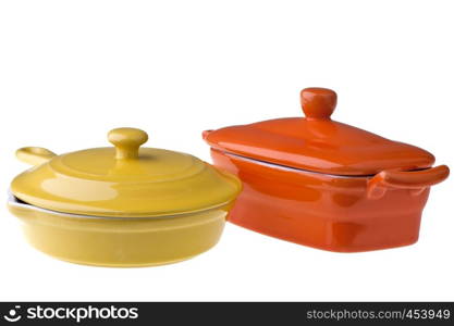 small colored ceramic pot on a white background