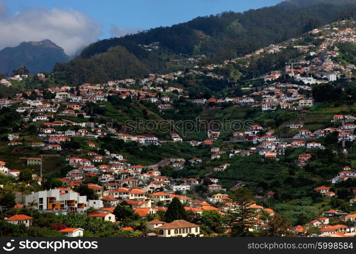 small crowded village in Madeira Island, Portugal