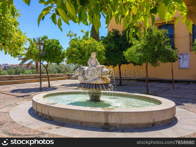 small decorative fountain in city of Cordoba, Spain
