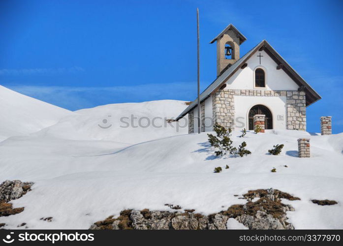 Small Dolomites Church in Misurina, Italy