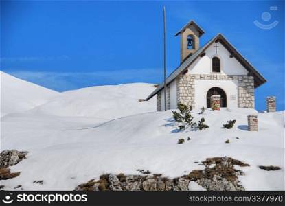 Small Dolomites Church in Misurina, Italy