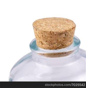 Small empy glass with a cork isolated on a white background