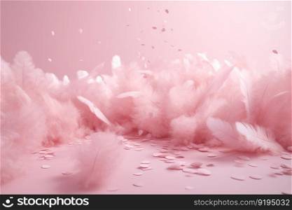 Small fluffy pink feathers. Pillow beauty. Generate Ai. Small fluffy pink feathers. Generate Ai
