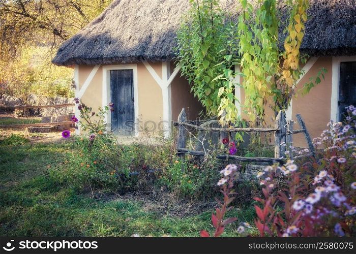 Small folk cottage in Pirogovo museum near Kiev, Ukraine