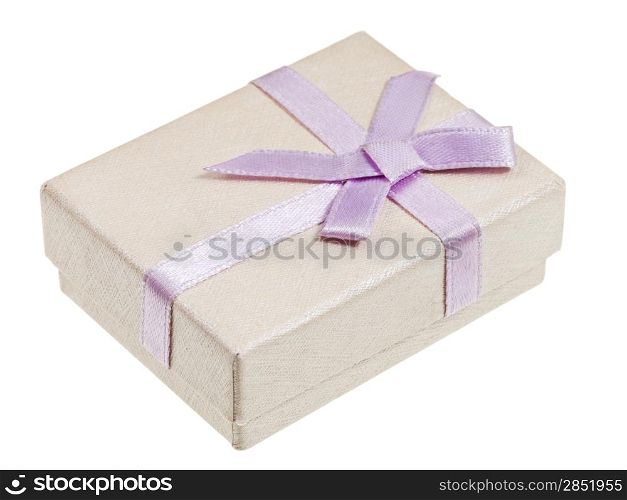 small gift box with lilac bow isolated on white background