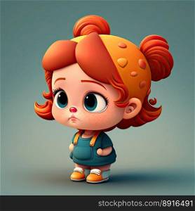 Small girl on a colorful background, funny cartoon character, school kid 3d. Generative AI