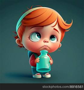 Small girl on a colorful background, funny cartoon character, school kid 3d. Generative AI