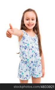 Small girl showing thumbs up, isolated over white background