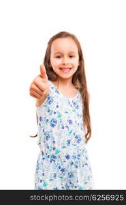 Small girl showing thumbs up, isolated over white background