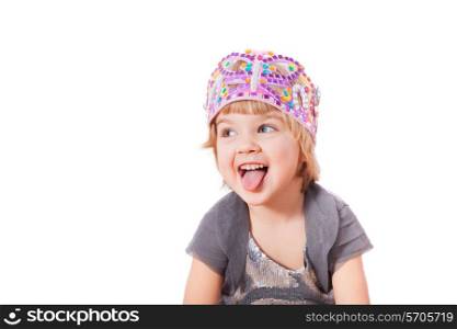 Small girl showing tongue isolated on white background&#xA;