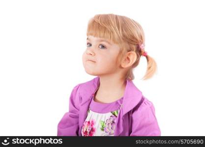 Small girl with funny face isolated on white background&#xA;