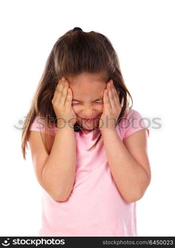 Small girl with headache isolated on a white background