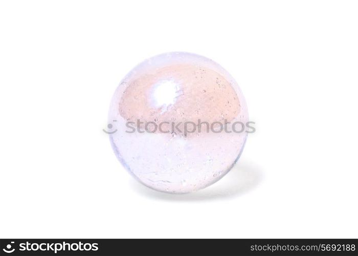 Small glass pearly ball with air bubbles inside isolated on white background