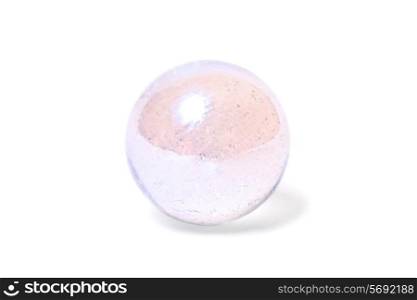 Small glass pearly ball with air bubbles inside isolated on white background