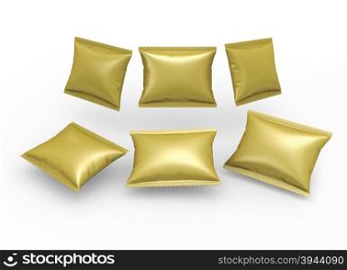 small gold pouch design for your product like snack, cookies, wafers, cracker or any kind of food package, with clipping path&#xA;