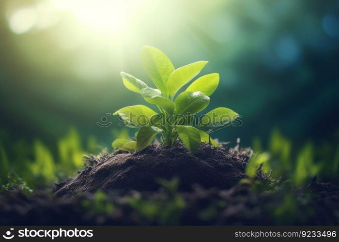 Small green leaves. Small plant summer. Generate Ai. Small green leaves. Generate Ai