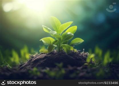 Small green leaves. Small plant summer. Generate Ai. Small green leaves. Generate Ai