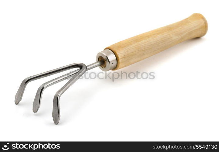 Small hand garden rake isolated on white