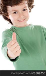 Small handsome boy a over white background - focus in the hand -