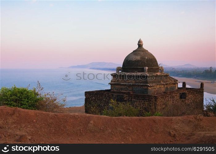 Small Hindu temple on the mountain near the sea. Gokarna, India