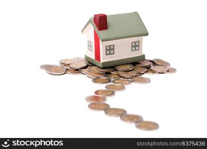 small house and coins, concept, isolated on white background