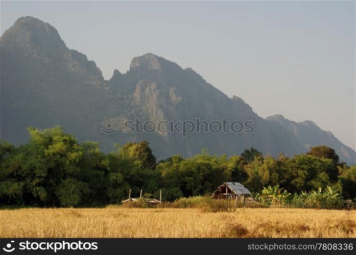 Small house near mountain in Laos